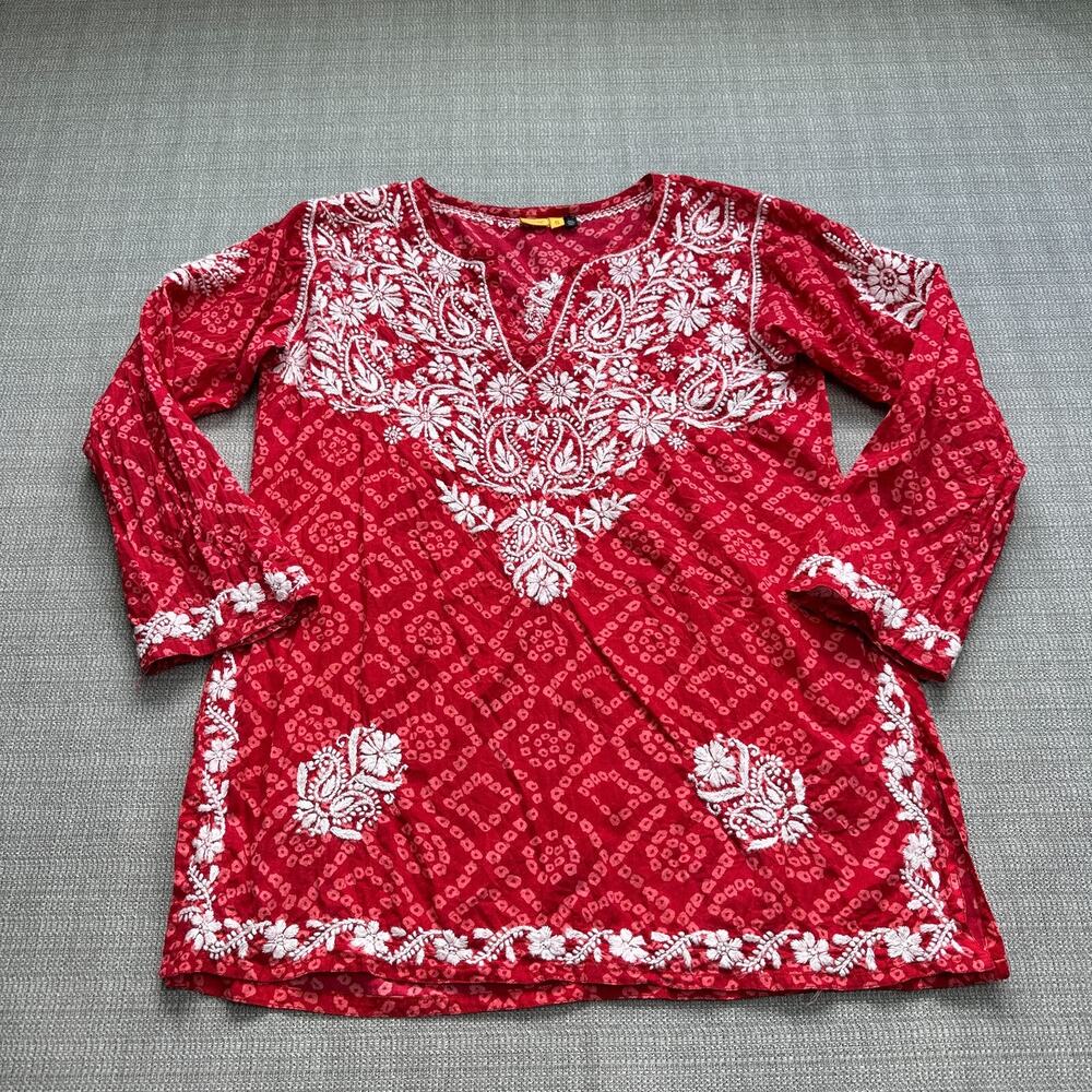 The Lotus House Shirt Womens Small Embroidered Top Boho Ethnic Indie Cottagecore